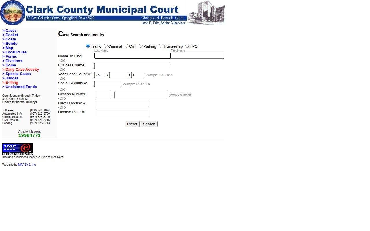 Clark County Municipal Court criminal case search fields