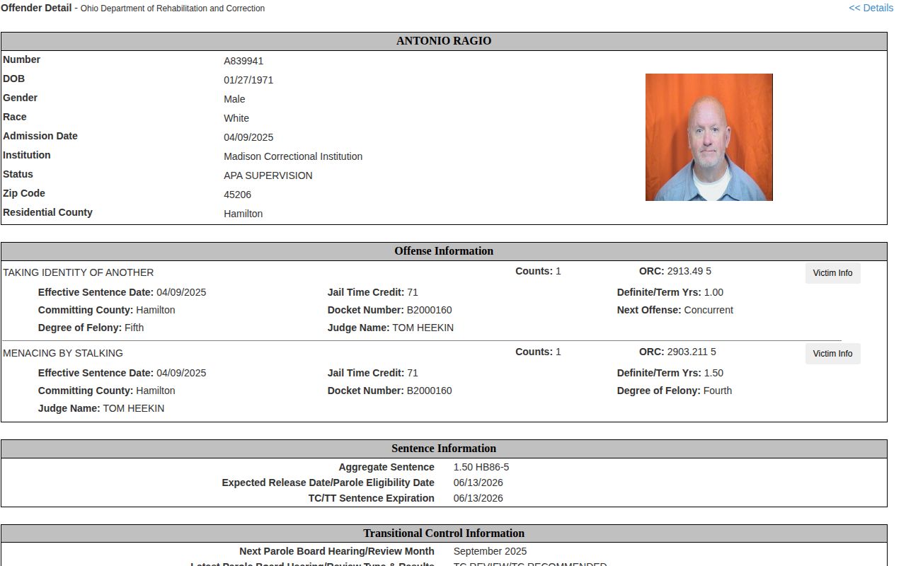 Clark County inmate release date fields with APA supervision and board result